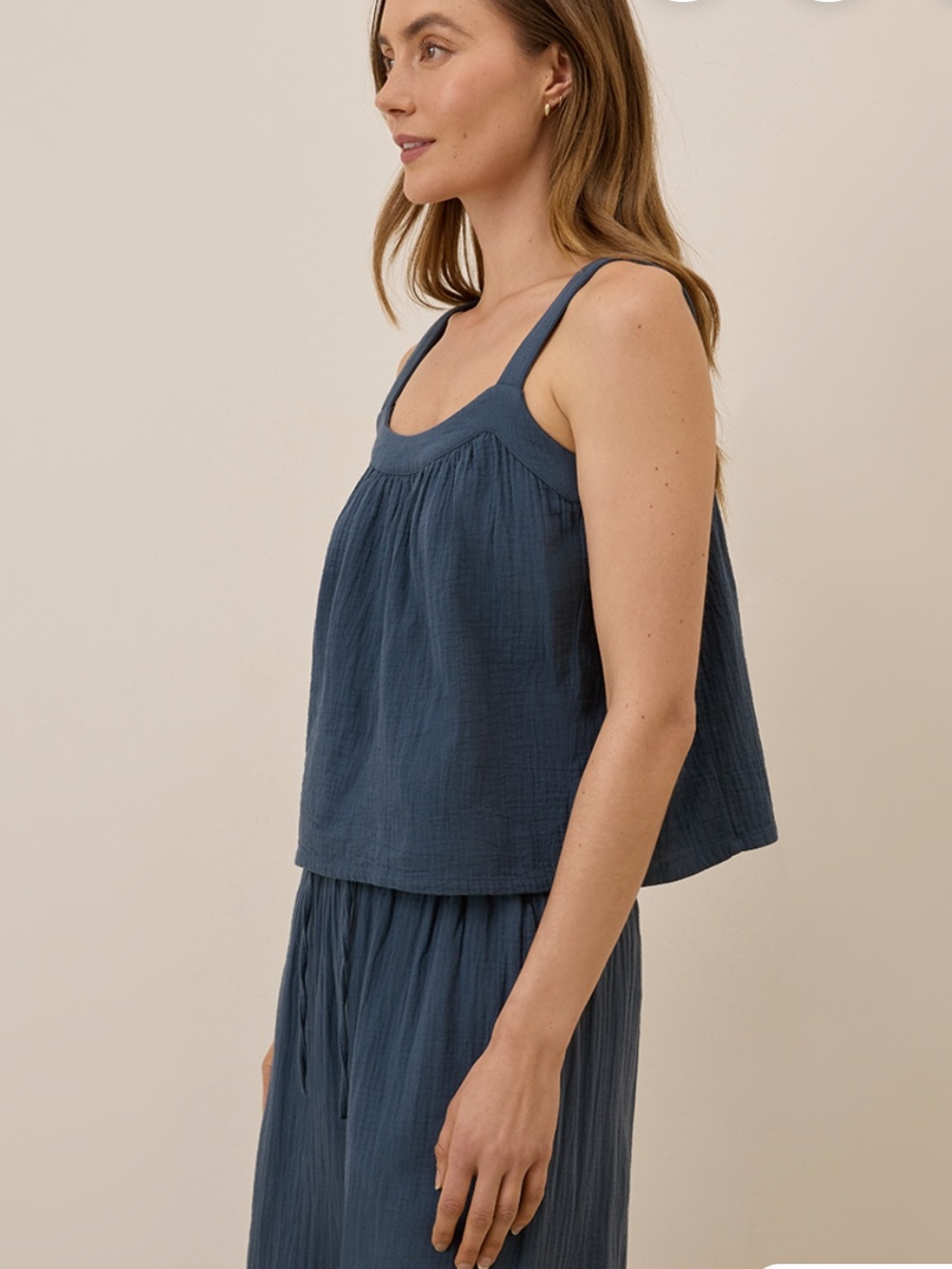 Pact Women's Organic Cotton Coastal Double Gauze Square Neck Cami Tank Top Sz:L